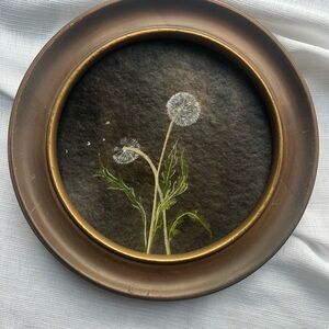 “Dandelions” Vintage Dandelion Art in Round Brown Frame